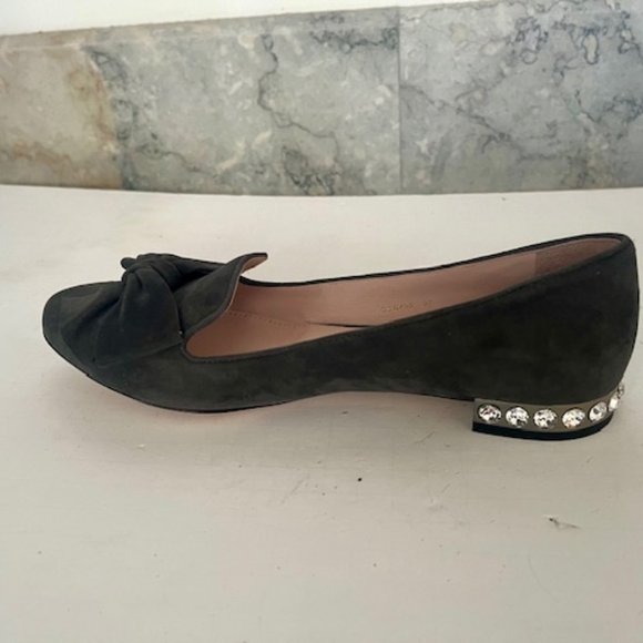 Miu Miu Grey Suede Flats Loafers, rhinestone and bow accent - Picture 3 of 5